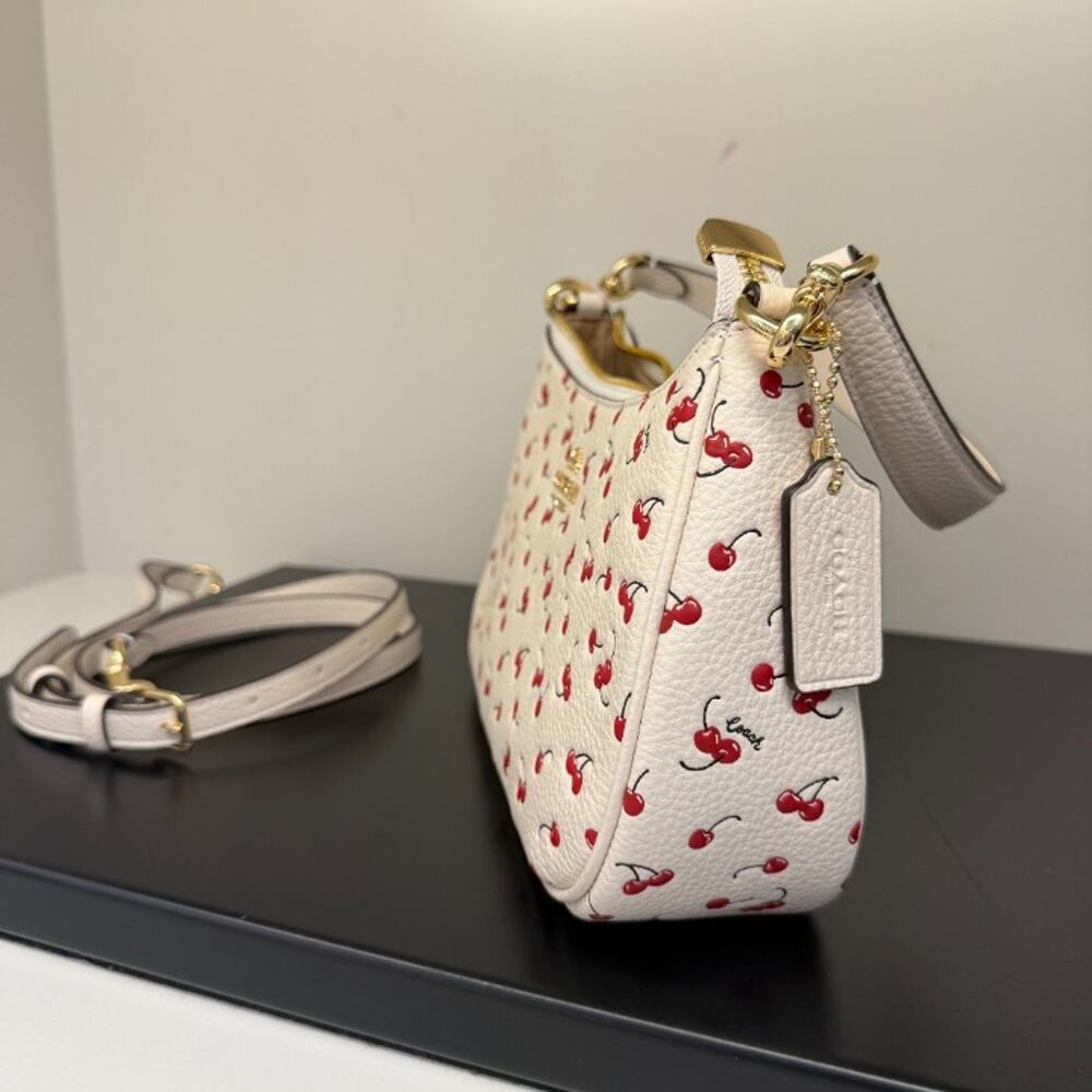 Coach Teri Shoulder Bag With Cherry Print CFG01 pebbled leather/Gold/Chalk Multi - Picture 3 of 7